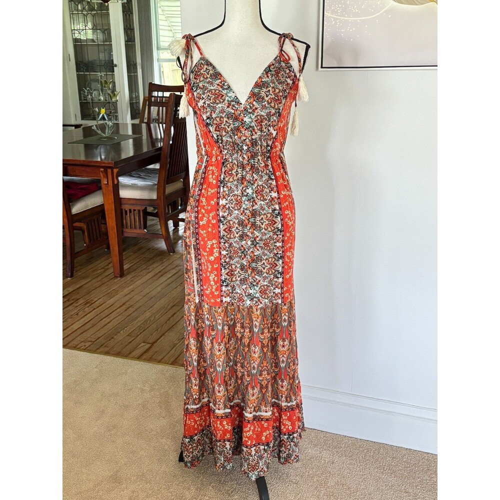 Luukse Boho Patchwork Print Maxi Dress Sz Small Cami Dress Paisley
